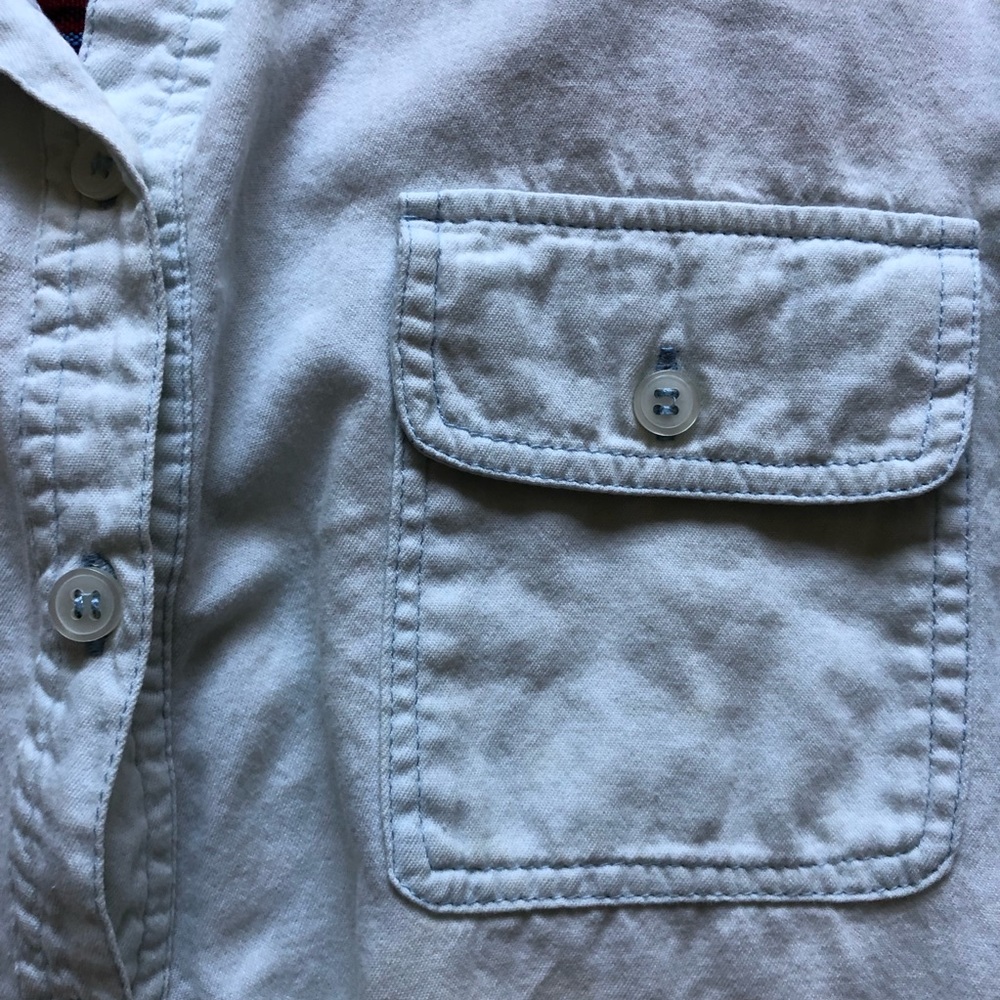 Denim Button Down Shirt With Patterned Upper Back - image 4